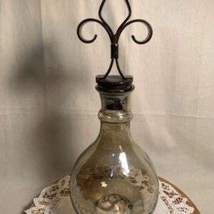 Vintage Pier 1 Glass Decanter w Black Metal Stopper